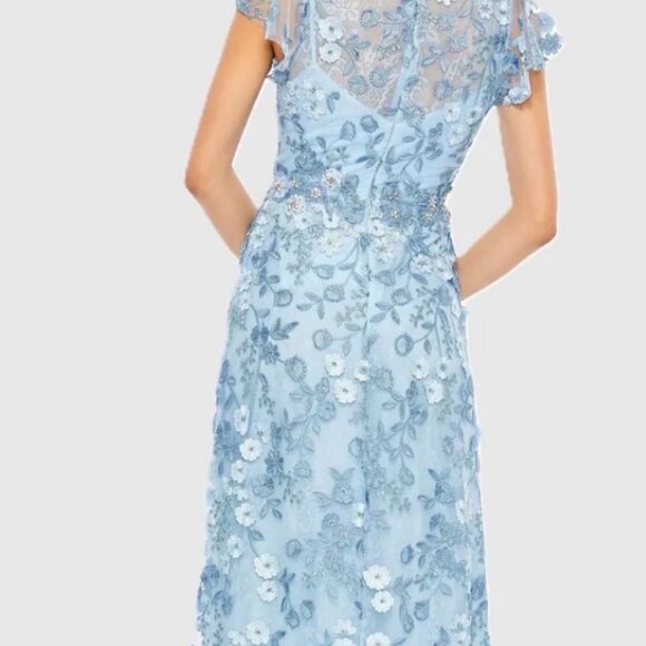 NWT Mac Duggal Size 6 Blue Embroidered Applique Wrap Over Flutter Sleeve Gown - Picture 5 of 6